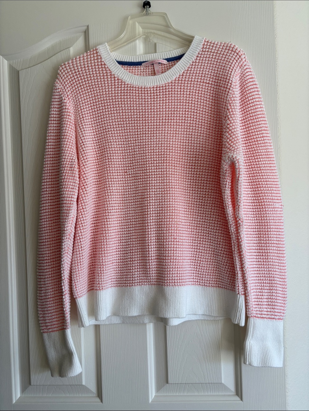 Victoria's Secret Pink & White Textured Crewneck Sweater